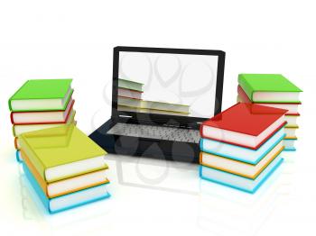 Colorful books and earth on a white background