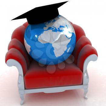 3D rendering of the Earth on a chair on a white background