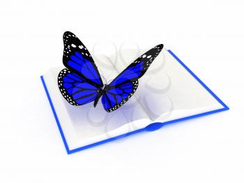 butterfly on a book on a white background