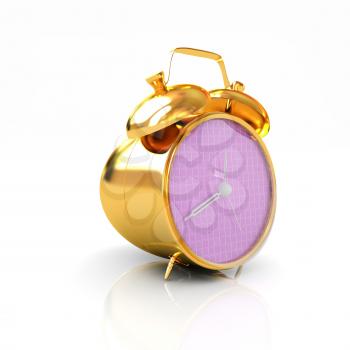 3d illustration of glossy alarm clock against white background 