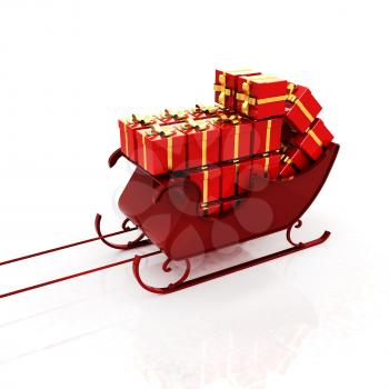 Christmas Santa sledge with gifts on a white background 