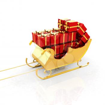 Christmas Santa sledge with gifts on a white background 