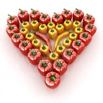 Bulgarian Pepper Heart Shape, On White Background