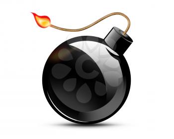 black bomb burning on white background