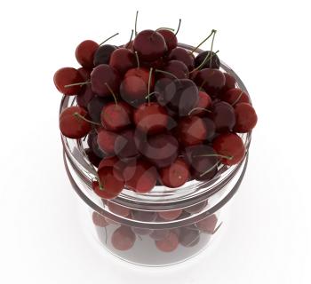 Bank of fresh cherries on a white background 