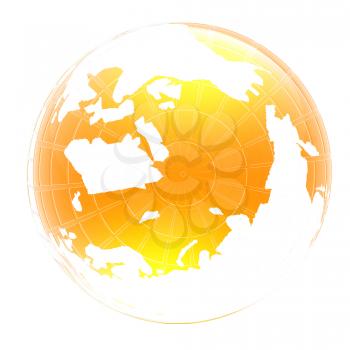 Yellow 3d globe icon with highlights on a white background