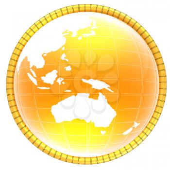 Yellow 3d globe icon with highlights on a white background