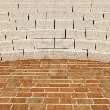Abstract futuristic interior. Brick scene and tribune