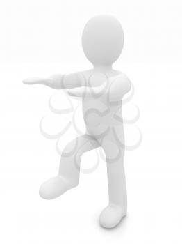 3d personage on white background. Starting series: stretching before exercise