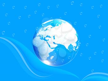 Blue water drops background and earth