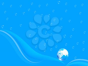 Blue water drops background and earth