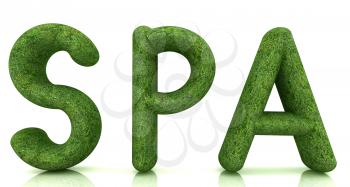 Spa 3D text from a green grass on a white background