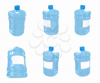 Set of bottle with clean blue water  on a white background