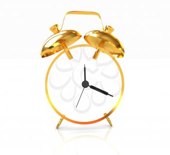 3D illustration of gold alarm clock icon on a white background