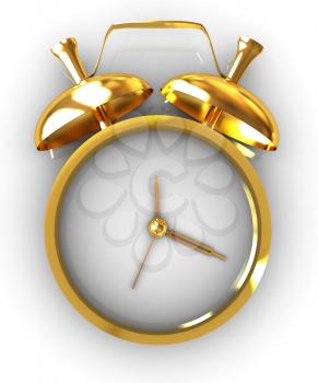 3D illustration of gold alarm clock icon on a white background