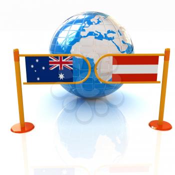 Three-dimensional image of the turnstile and flags of Australia and Austria on a white background 