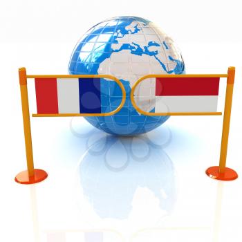 Three-dimensional image of the turnstile and flags of France and Monaco on a white background 