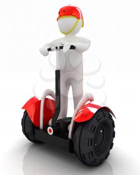 3d white person riding on a personal and ecological transport.3d image. 