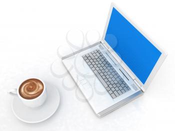 3d cup and a laptop on a white background