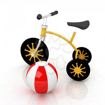 children's bike with colorful aquatic ball on white background