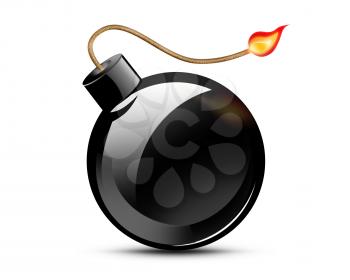 black bomb burning on white background