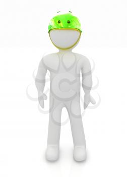 3d man in bicycle helmet on a white background