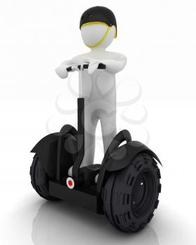 3d white person riding on a personal and ecological transport.3d image. 