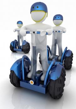 3d white persons riding on a personal and ecological transports.3d image. 