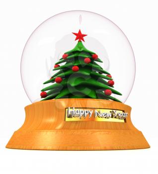 Christmas Snow globe with the falling snow and christmas tree on a white background