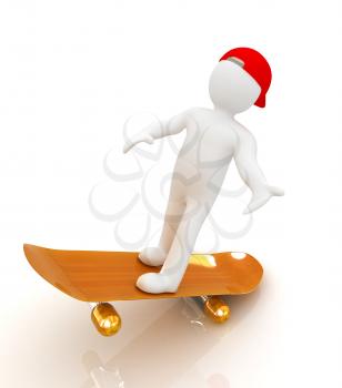 3d white person with a skate and a cap. 3d image on a white background