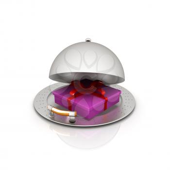 Illustration of a luxury gift on restaurant cloche on a white background