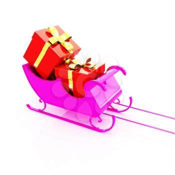 Christmas Santa sledge with gifts on a white background 