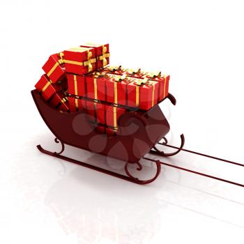 Christmas Santa sledge with gifts on a white background 