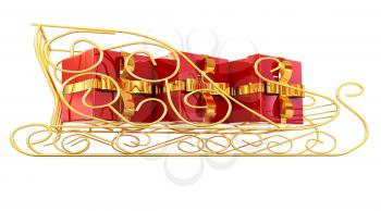 Christmas Santa sledge with gifts on a white background 