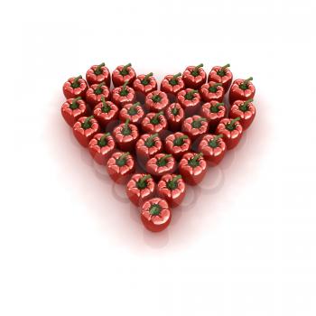 Bulgarian Pepper Heart Shape, On White Background