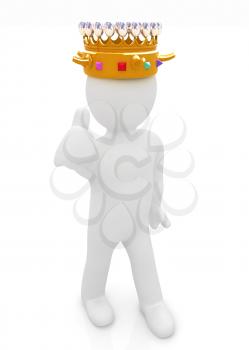 3d people - man, person with a golden crown. King 