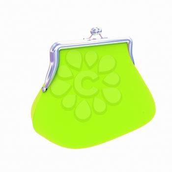 green purse on a white 