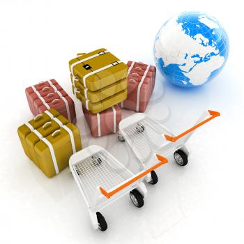 Trolley for luggage at the airport and earth. International tourism concept