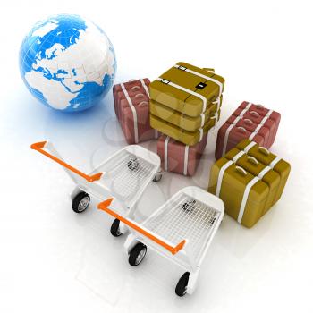 Trolley for luggage at the airport and earth. International tourism concept