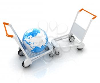 Trolley for luggage at the airport and earth. International tourism concept
