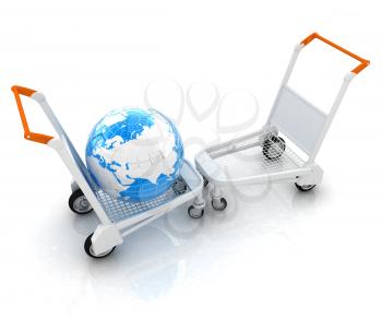 Trolley for luggage at the airport and earth. International tourism concept