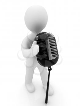 3D man with a microphone on a white background 