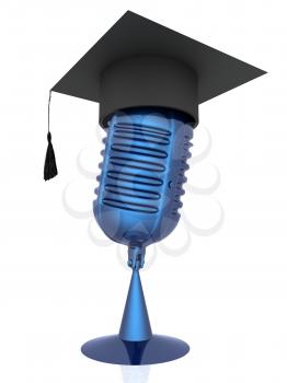 New 3d concept of education with microphone and graduation hat