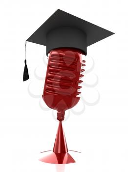 New 3d concept of education with microphone and graduation hat