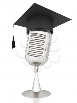 New 3d concept of education with microphone and graduation hat