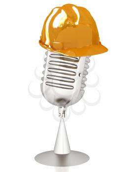 New 3d concept of technology education with microphone and hard hat