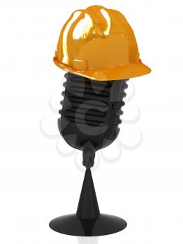 New 3d concept of technology education with microphone and hard hat