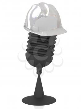 New 3d concept of technology education with microphone and hard hat