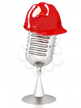 New 3d concept of technology education with microphone and hard hat