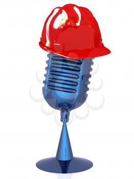 New 3d concept of technology education with microphone and hard hat